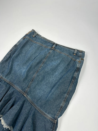 Pleins Sud 90’s Asymetrical Mid Length Fluffy Light Denim Skirt