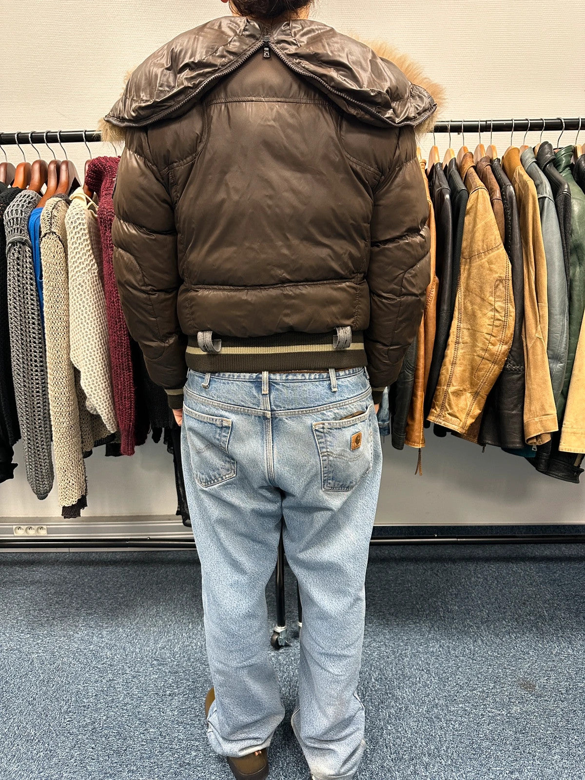 Dolce & Gabbana 00’s Brown Nylon Faux Fur Straps Bomber Hooded Puffer Jacket