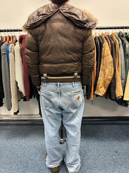 Dolce & Gabbana 00’s Brown Nylon Faux Fur Straps Bomber Hooded Puffer Jacket