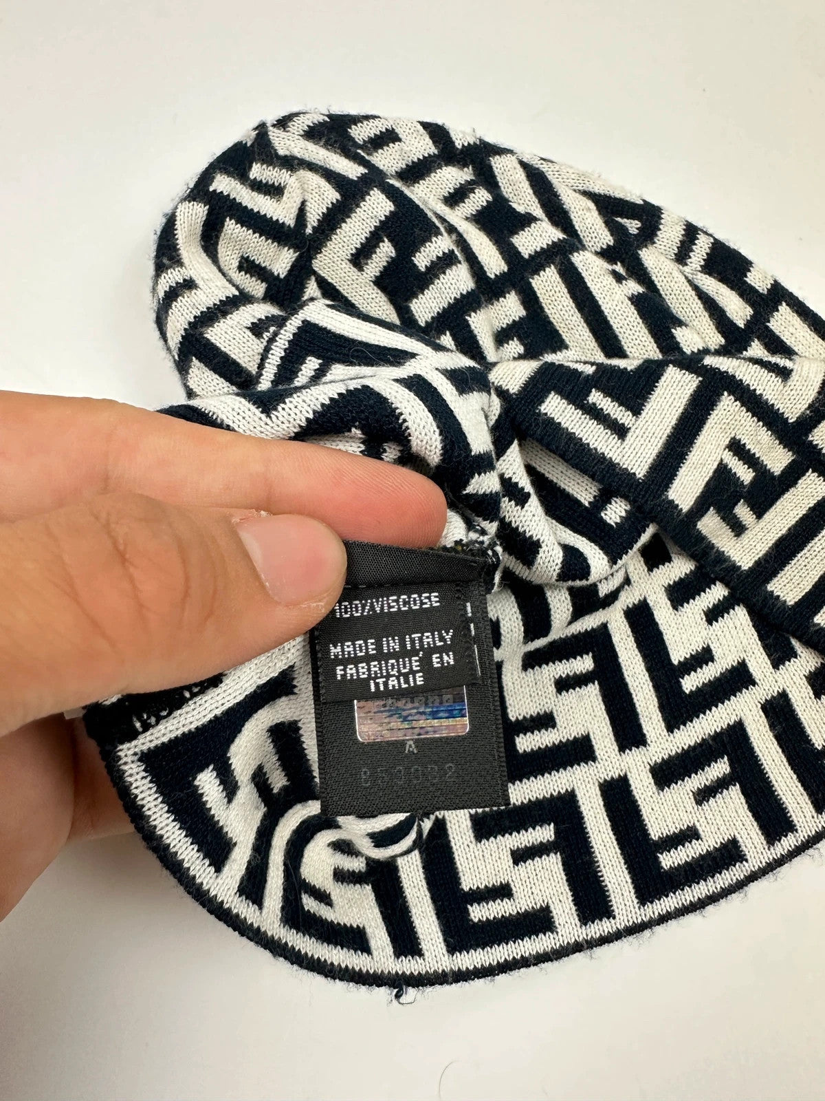 Fendi Double F Zucca Monogram Black & White Beanie