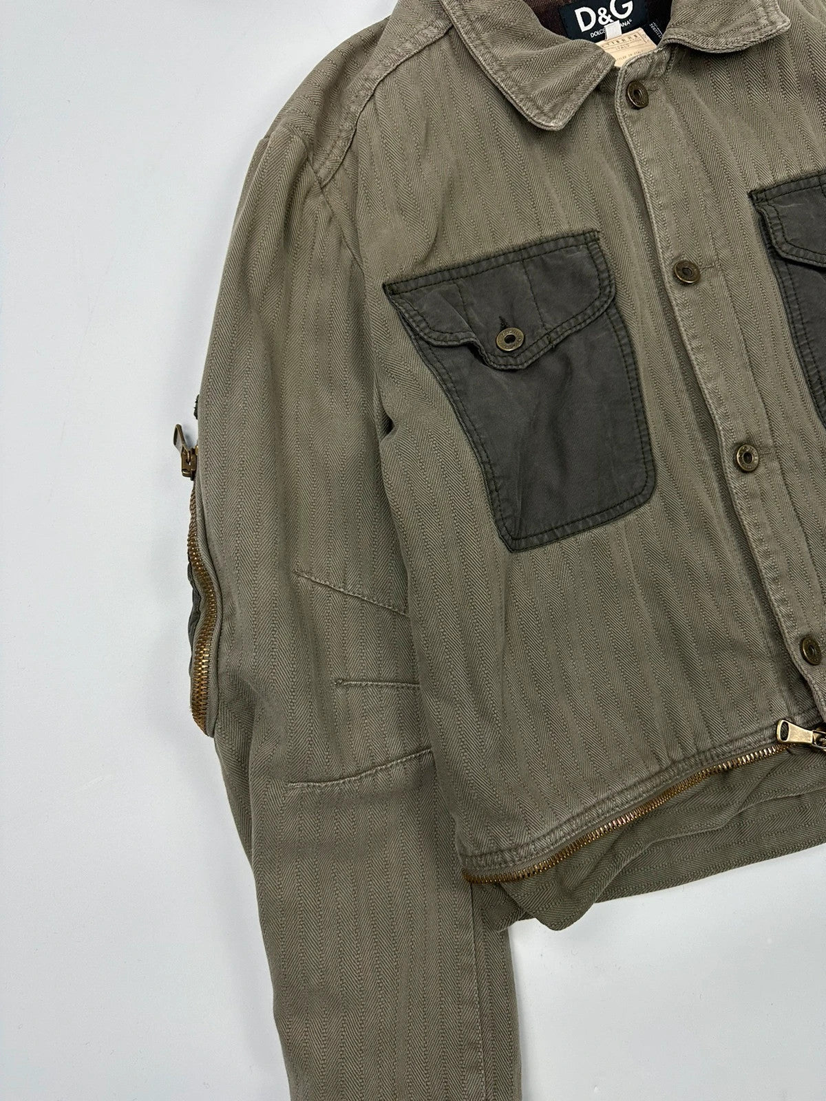 Dolce Gabbana SS2003 Olive Green Khaki Detachable Cargo Denim Jacket Coat