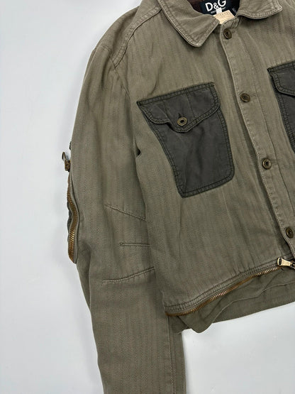 Dolce Gabbana SS2003 Olive Green Khaki Detachable Cargo Denim Jacket Coat