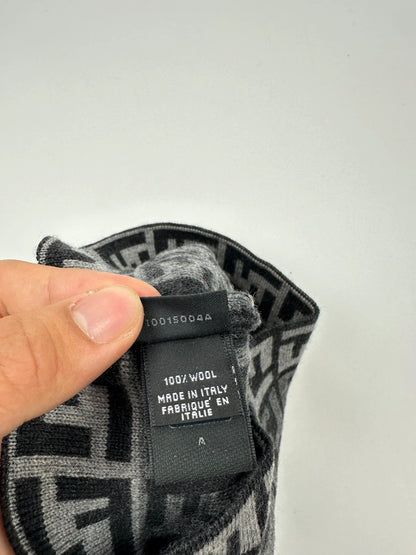 Fendi FF Monogram Grey & Black Zucca Wool Beanie