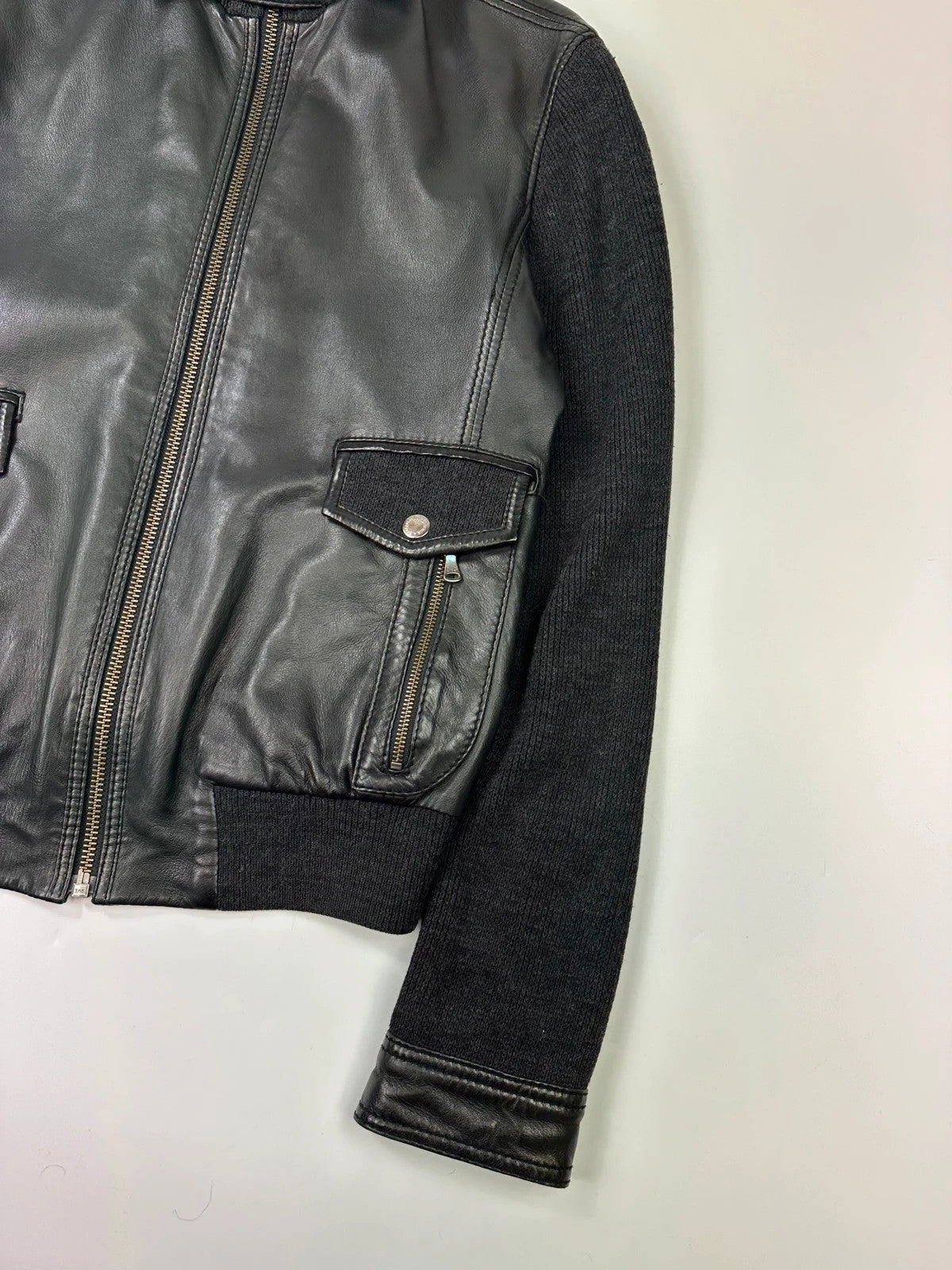 Dolce & Gabbana 00’s Black Hyrbrid Lamb Leather & Wool Sleeves Bomber Jacket