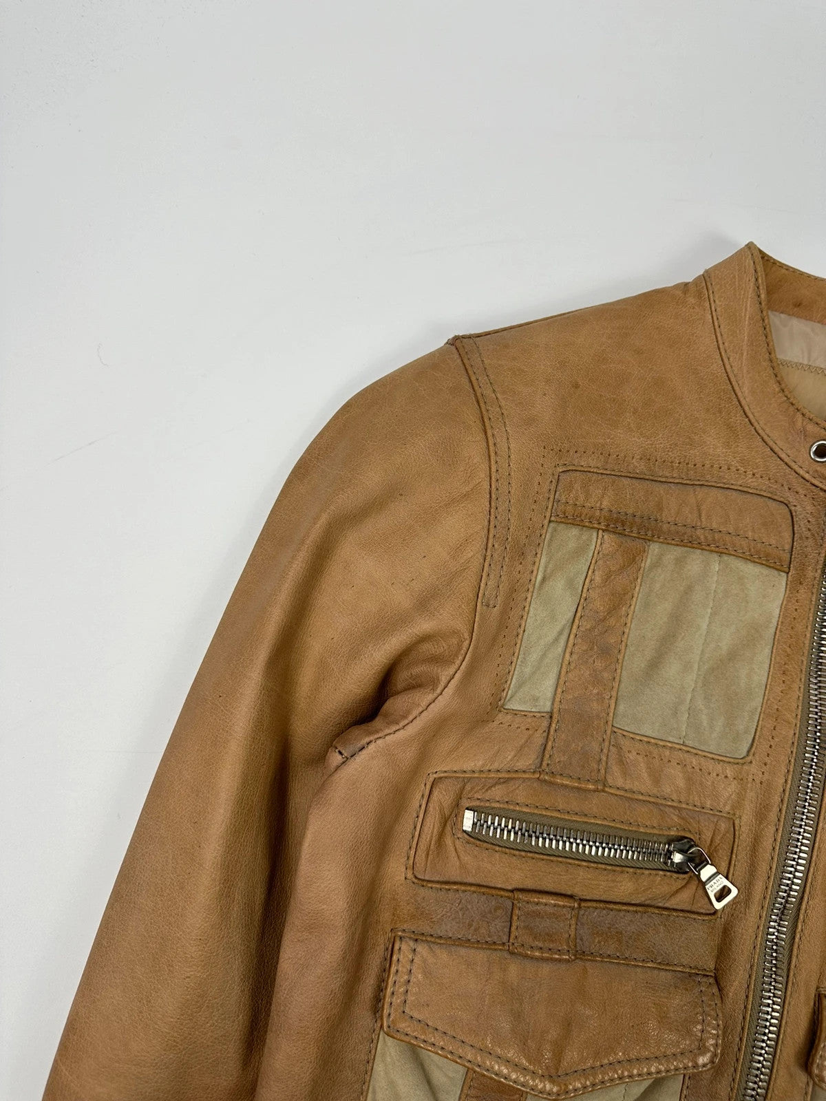 Prada Sport SS2002 Beige Brown Cargo Multi Pockets Leather Bomber Jacket