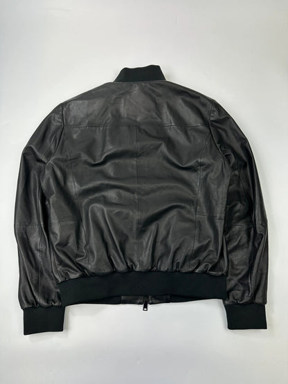 Emporio Armani FW2019 Black Lamb Leather Bomber Jacket