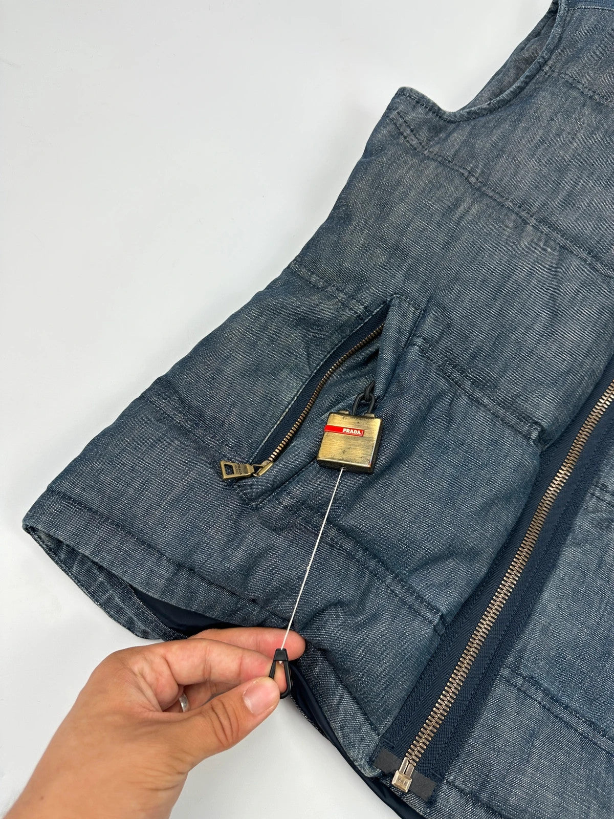 Prada Sport FW01 Denim Puffer Hooded Down Jacket