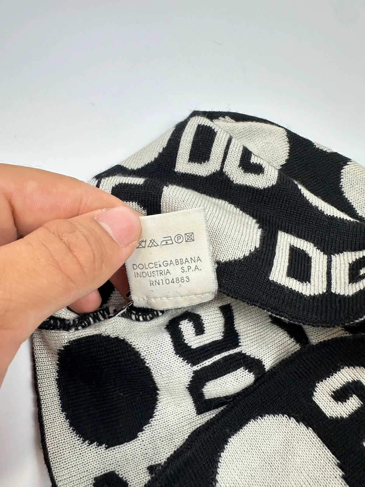 Dolce & Gabbana Black & White Wool Monogram Beanie