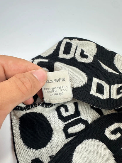 Dolce & Gabbana Black & White Wool Monogram Beanie