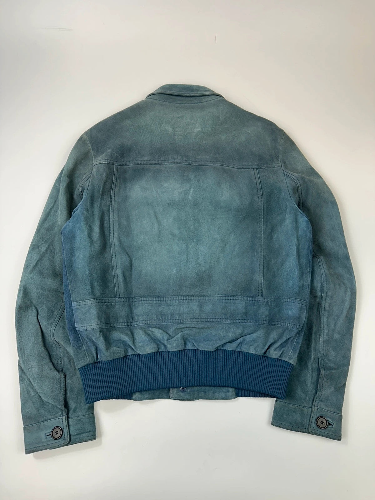 Prada Milano FW2017 Faded Green & Blue Goat Suede Buttons Up Bomber Jacket