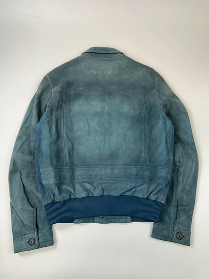 Prada Milano FW2017 Faded Green & Blue Goat Suede Buttons Up Bomber Jacket