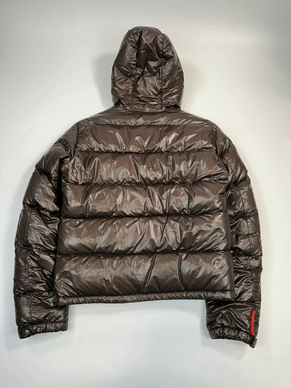 Prada Sport FW2009 Brown Shiny Patent Nylon Hooded Down Puffer Jacket