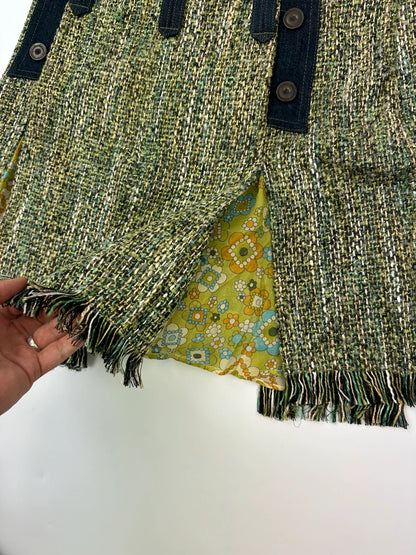 Dolce & Gabbana 00’s Tweeds & Silk Green Denim Waist Skirt