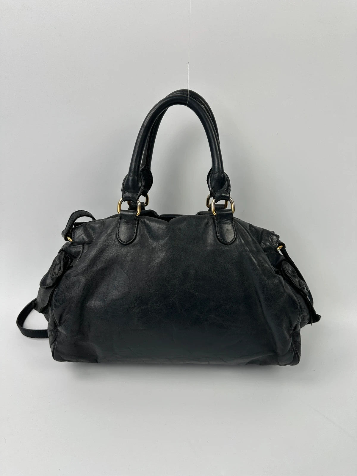 Miu Miu Black Leather Bow Bag HandBag Shoulder Bag Straps