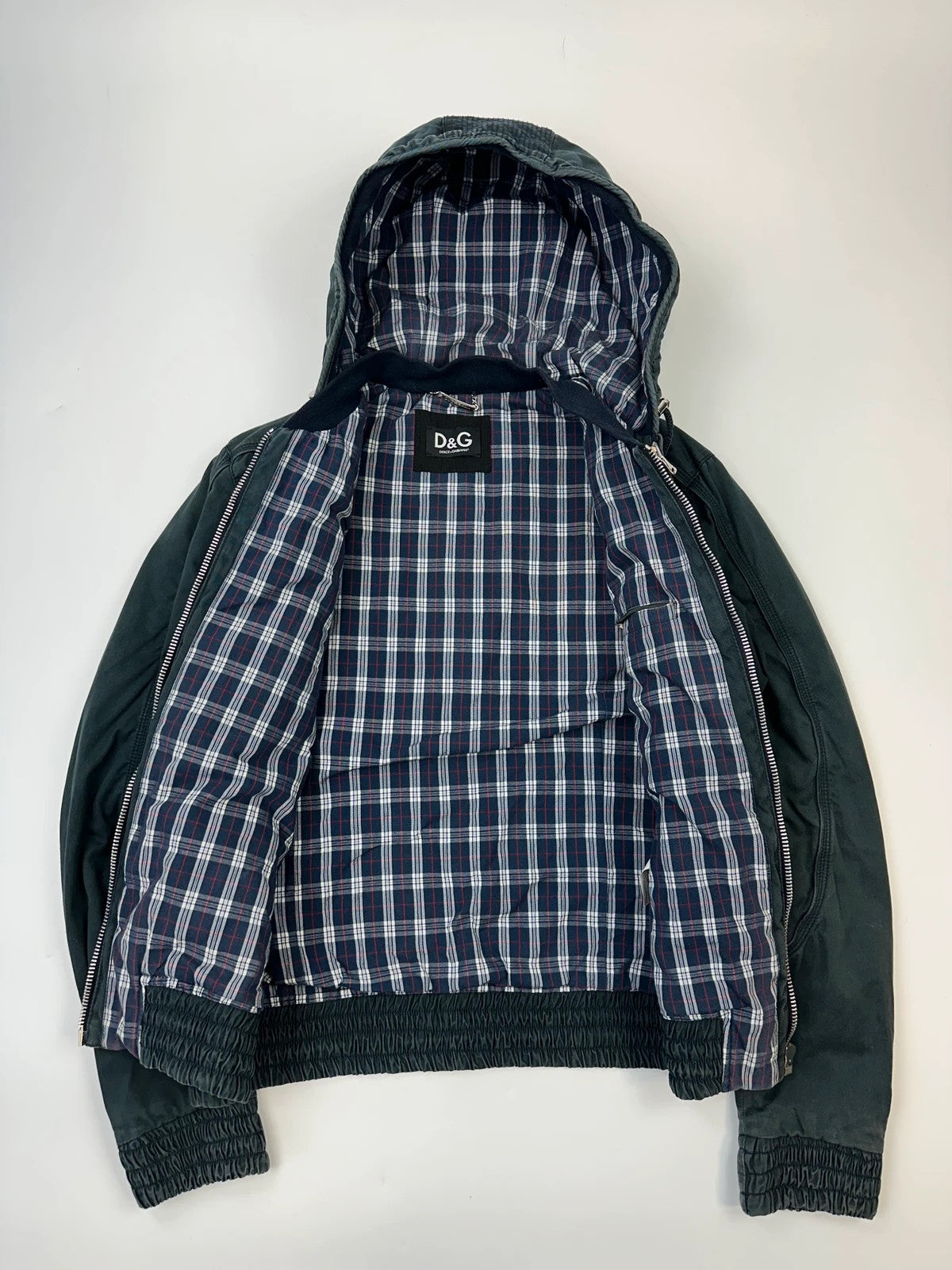 Dolce & Gabbana 00’s Multi Zip Tartan Layer Navy Blue Cotton Hood Jacket