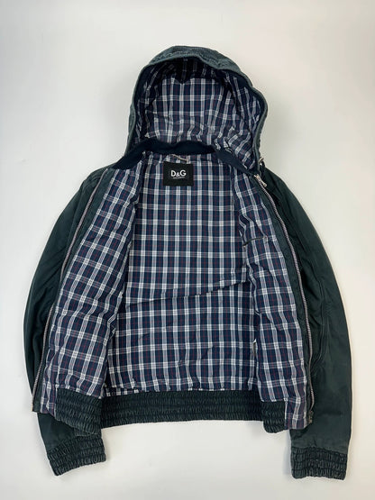 Dolce & Gabbana 00’s Multi Zip Tartan Layer Navy Blue Cotton Hood Jacket