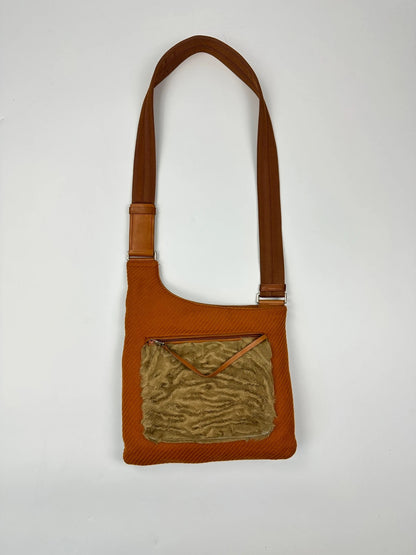 Prada Milano FW1999 Fur & Wool Sling Bag Crossbody Orange Flat