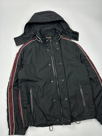 Prada Sport FW2018 Black & Burgundy Nylon Hooded Jacket