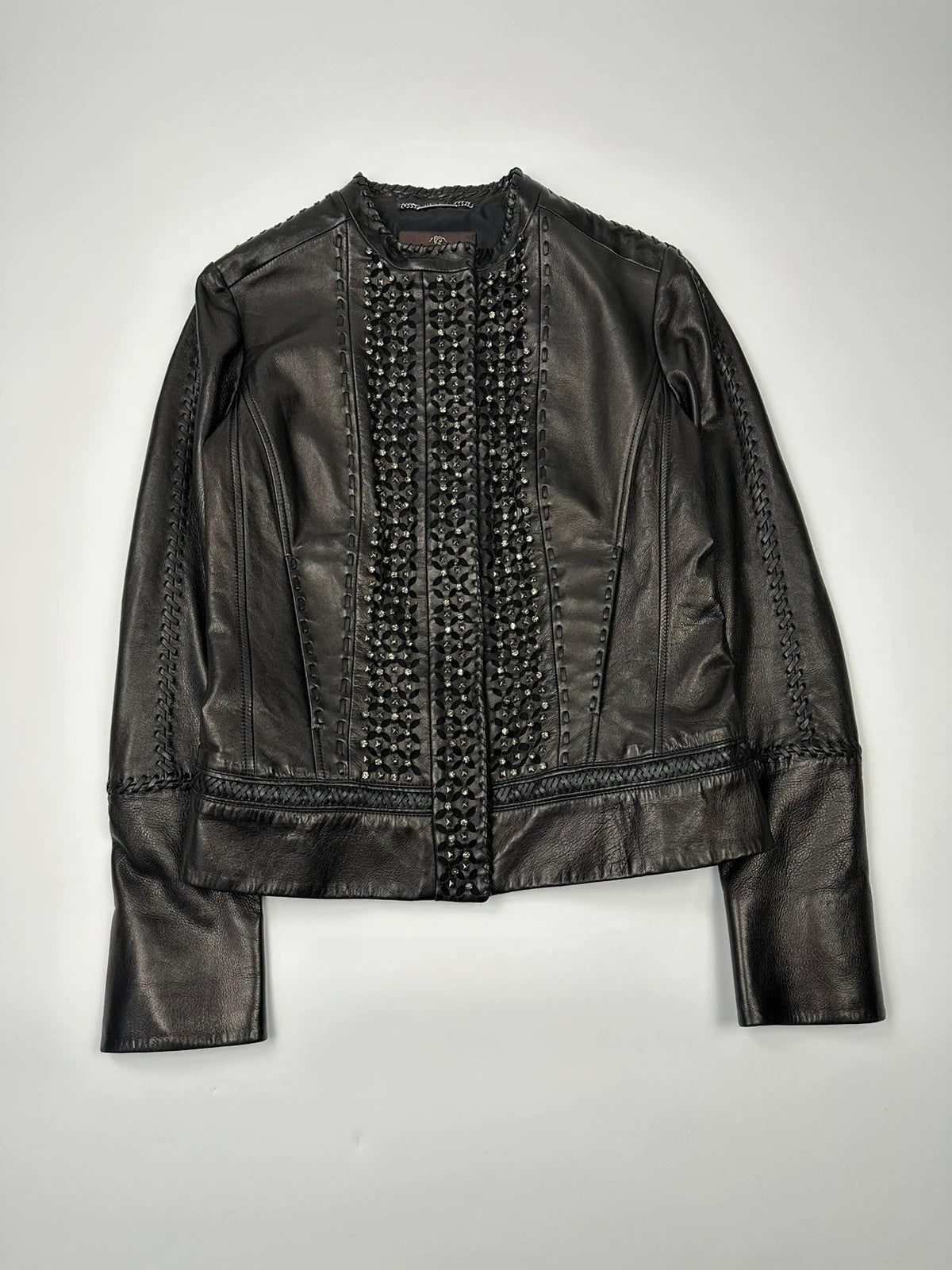 Roberto Cavalli 00’s Black Diamond Studded Leather Jacket