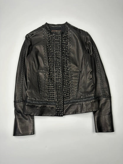 Roberto Cavalli 00’s Black Diamond Studded Leather Jacket