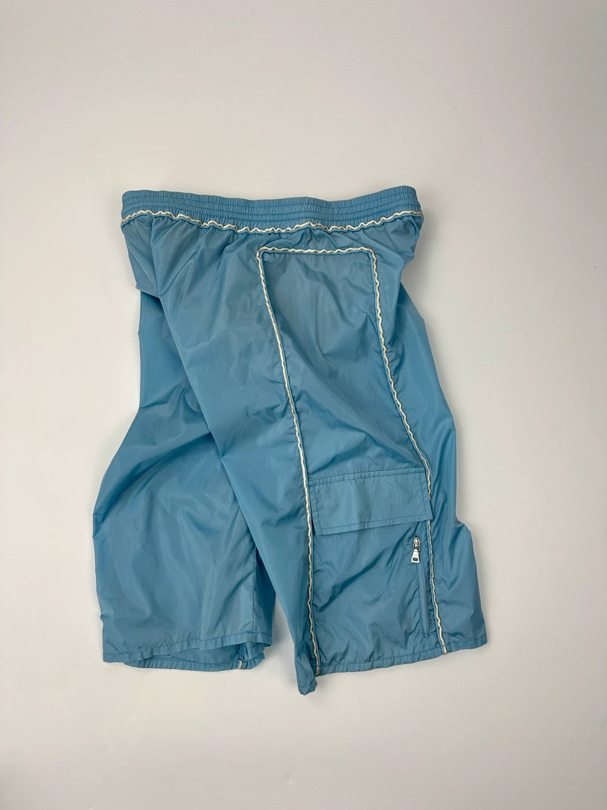 Prada Sport SS2003 Baby Blue White Contrast Stitching Cargo Nylon Short