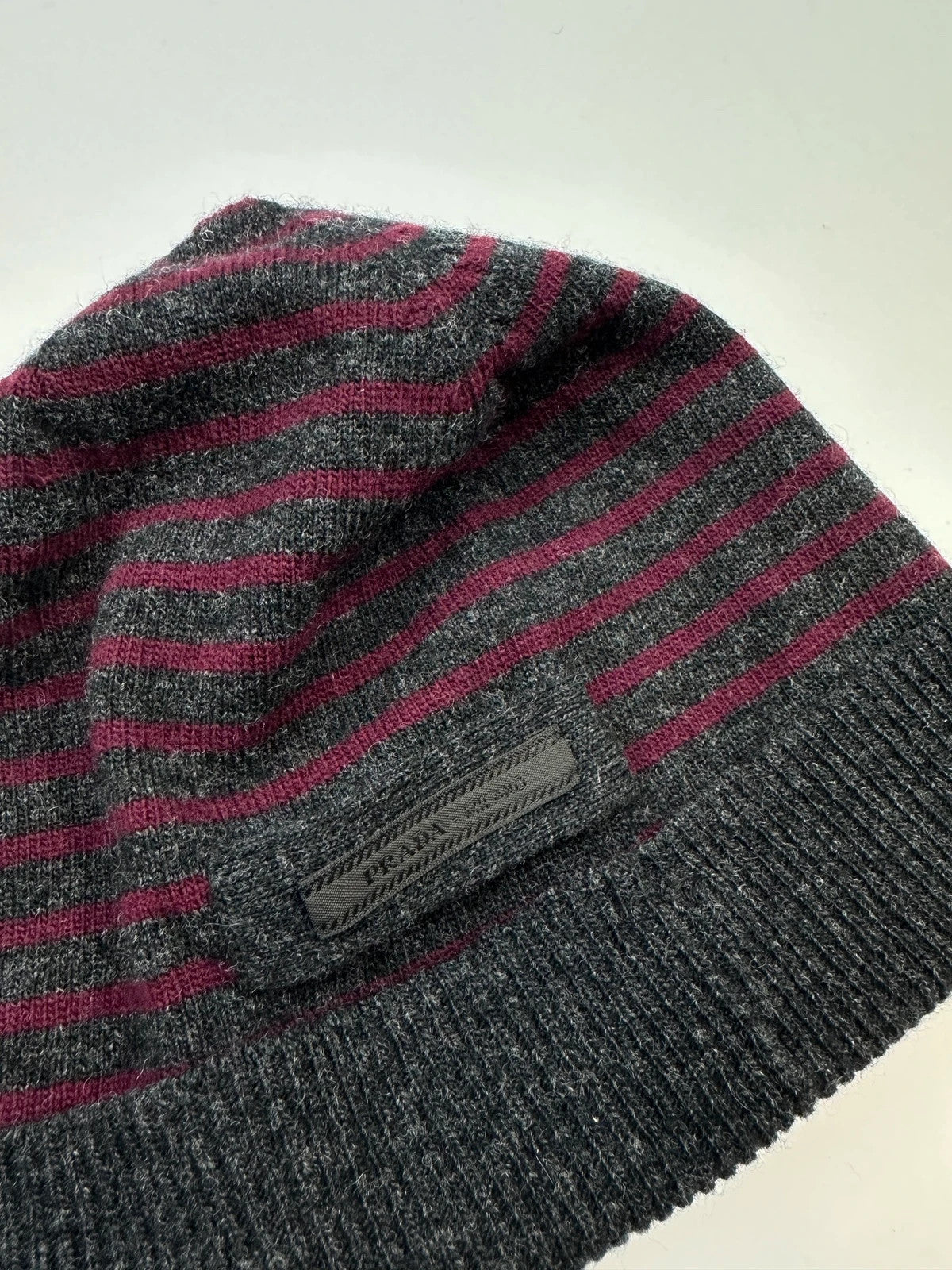 Prada Milano 00’s Dark Grey & Purple Stripes Wool Beanie