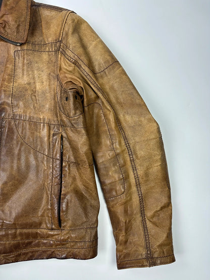 Prada Sport FW2002 Faded Eroded Brown Biker Leather Jacket