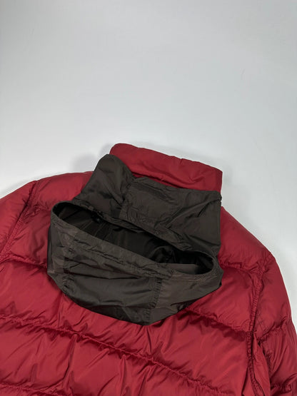 Prada Sport FW2000 Burgundy Red & Brown Hooded Puffer Down Jacket