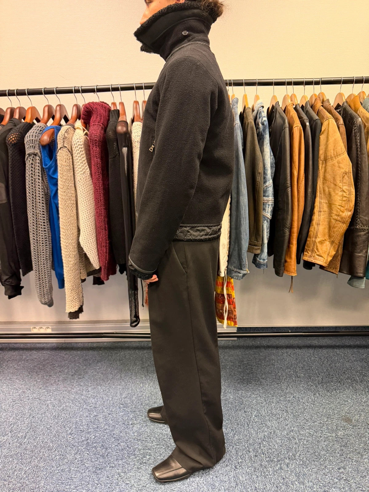 Prada Sport FW2003 Black Wool Aviator Bomber Jacket High Collar