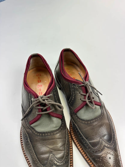 Miu Miu Early 90’s Khaki Two Tone Leather & Mesh Derby Dress Shoes