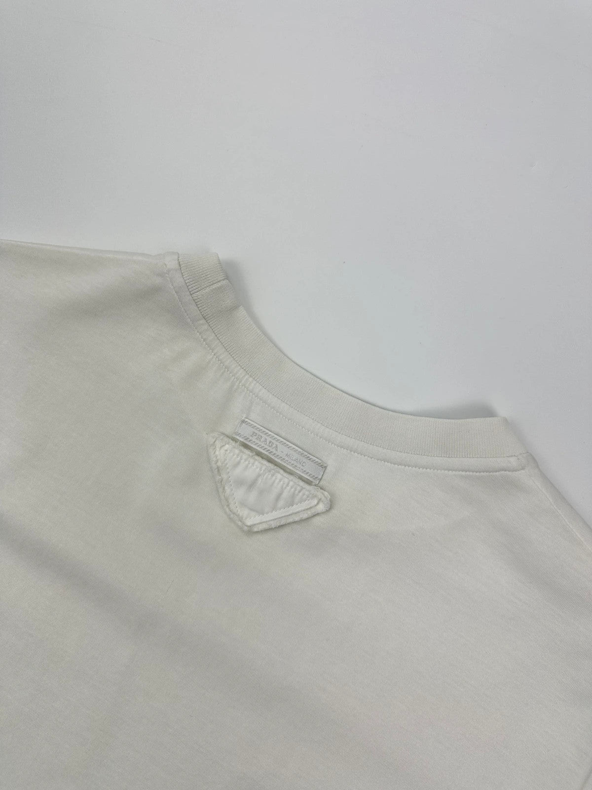 Prada Milano SS2014 White Boxy Fitted Tee Back Triangle Logo