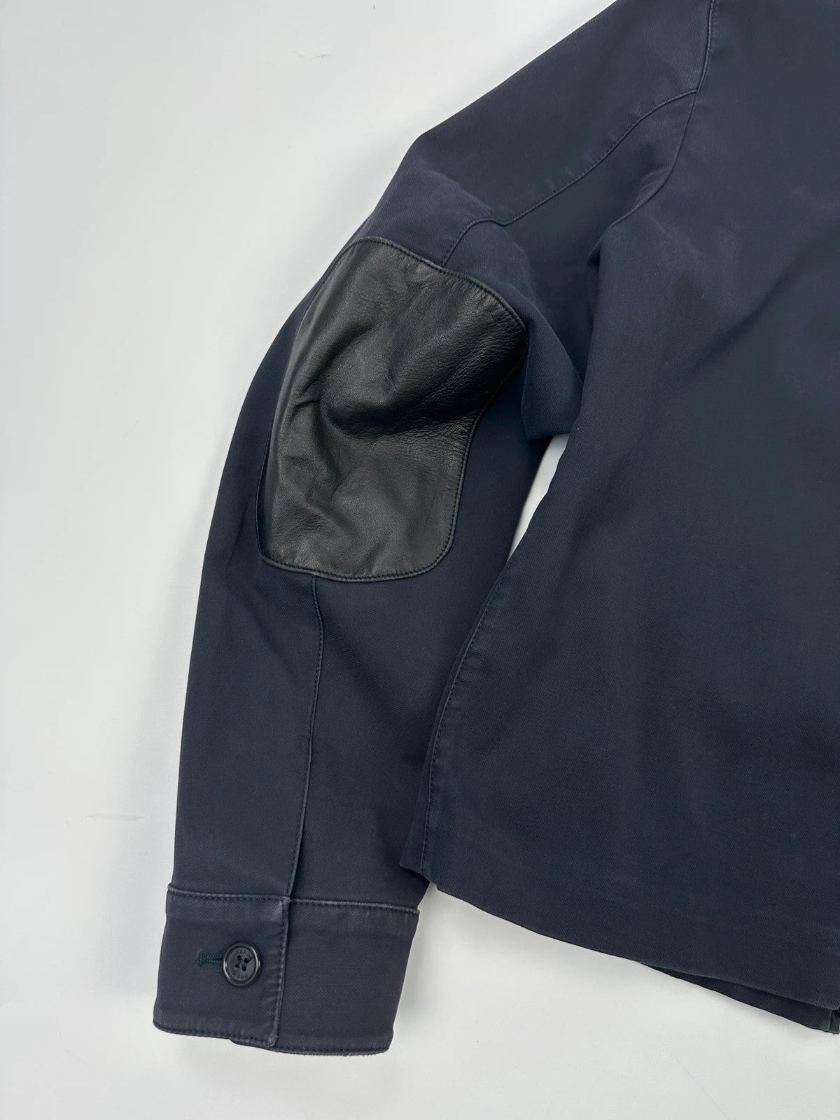 Prada Milano FW2004 Navy Blue Leather Elbow Pad Cotton Jacket