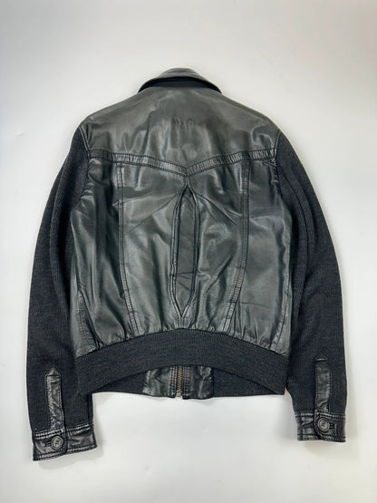 Dolce & Gabbana 00’s Black Hyrbrid Lamb Leather & Wool Sleeves Bomber Jacket