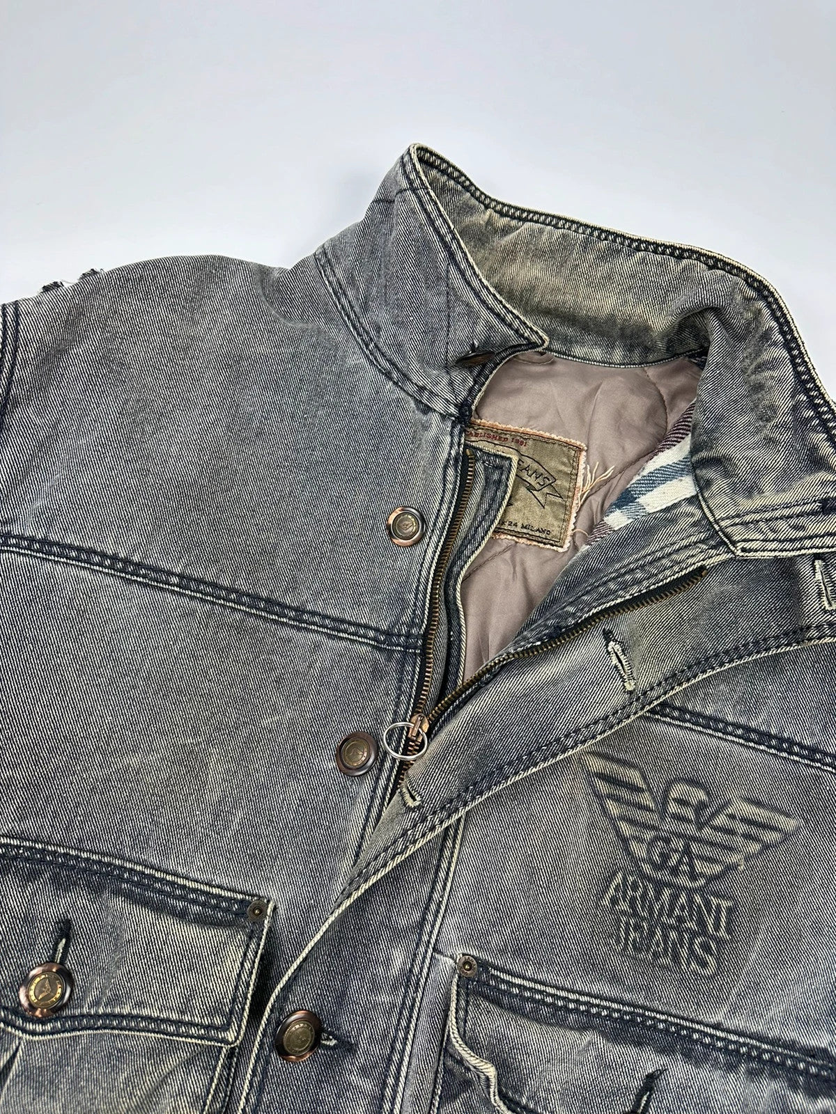 Armani Jeans 90’s Heavy Grey Faded Denim Jacket Coat