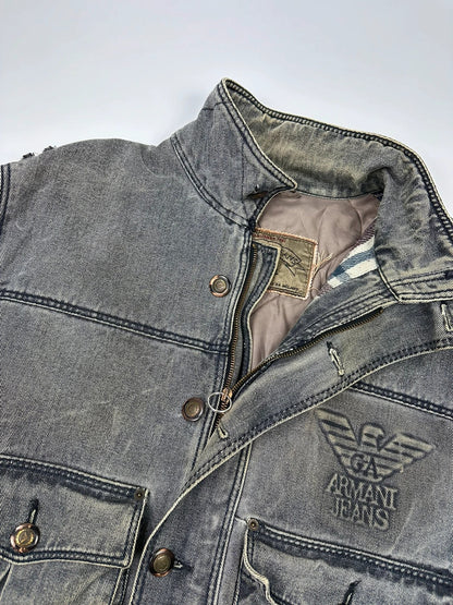 Armani Jeans 90’s Heavy Grey Faded Denim Jacket Coat