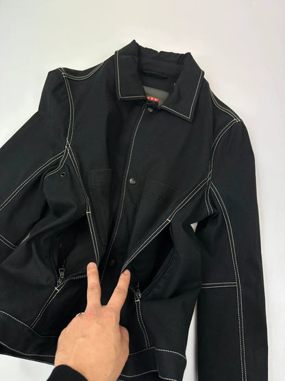 Prada Sport SS2004 Black Contrast White Stitches Work Harrington Jacket