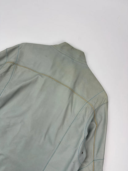 Prada Sport FW2000 Baby Blue Faded Biker Leather Jacket