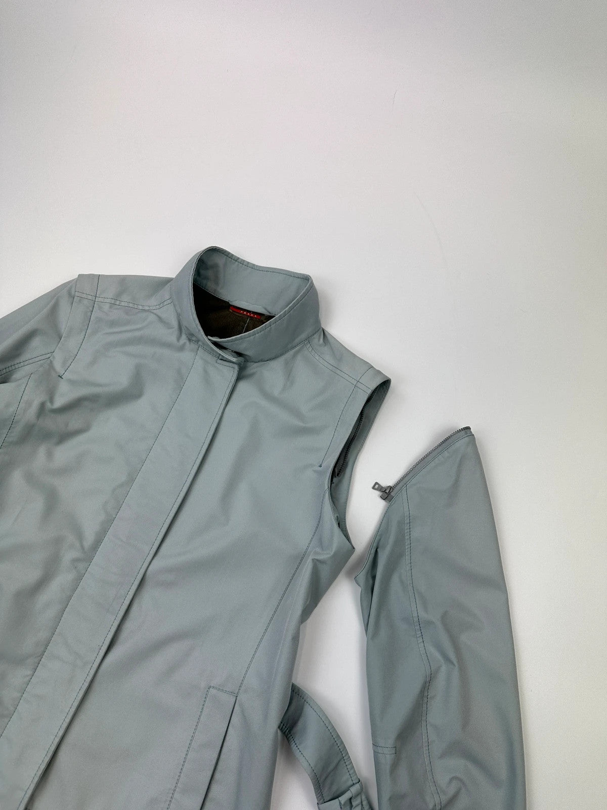 Prada Sport FW2000 Baby Blue Gore-Tex Nylon Belted Jacket With Removable Sleeves