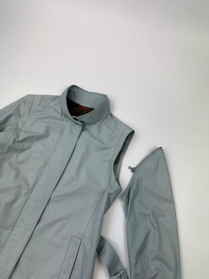 Prada Sport FW2000 Baby Blue Gore-Tex Nylon Belted Jacket With Removable Sleeves