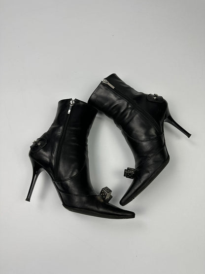 Dior By John Galliano AW04 Dice Black Leather Boots Heels