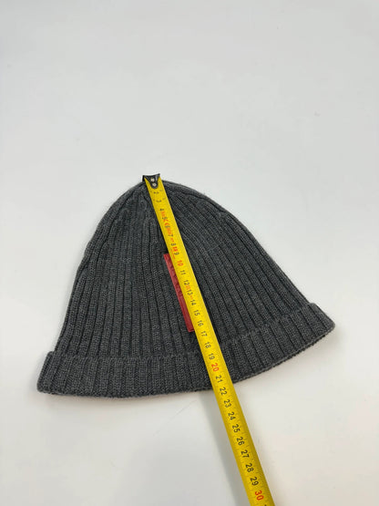 Prada Sport 00’s Grey Ribbed Wool Beanie RedTab