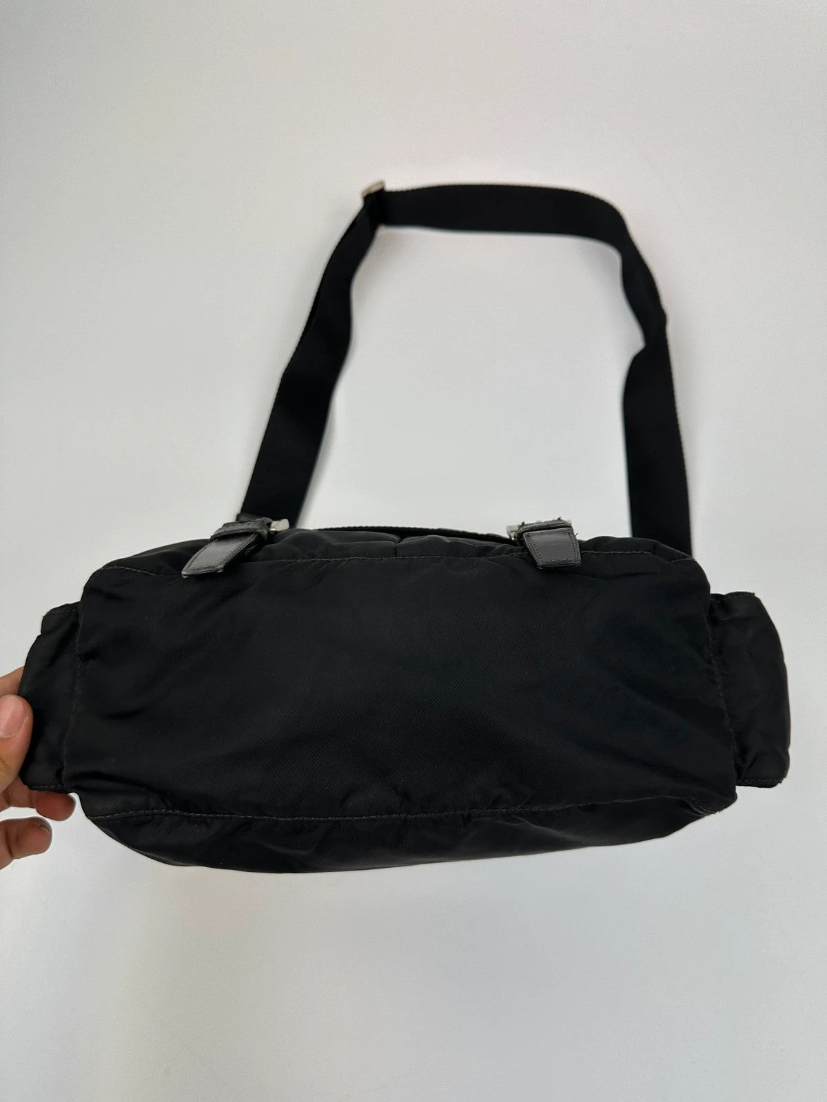 Prada Milano Black Nylon Messenger Cross Body Bag Side Zip Pockets