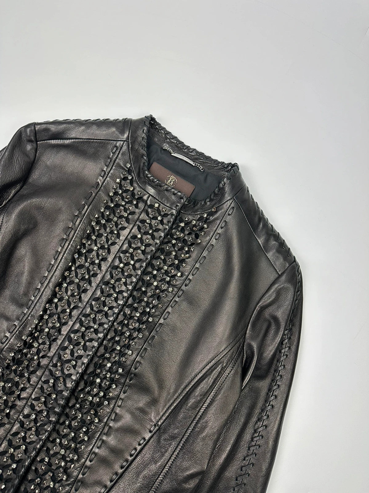 Roberto Cavalli 00’s Black Diamond Studded Leather Jacket