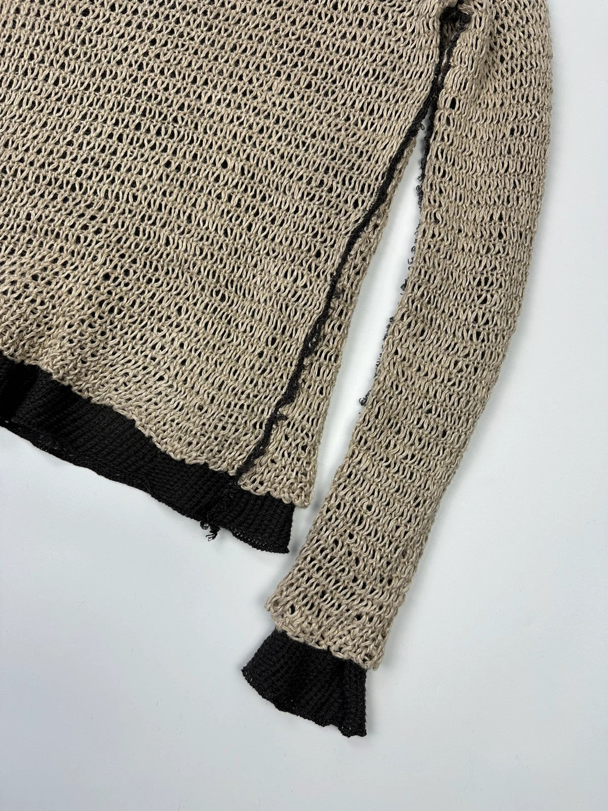Dolce & Gabbana 00’s Net Knit Double Layer Destroy Sweater Beige & Brown Linen