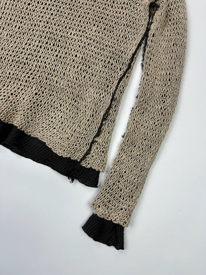 Dolce & Gabbana 00’s Net Knit Double Layer Destroy Sweater Beige & Brown Linen