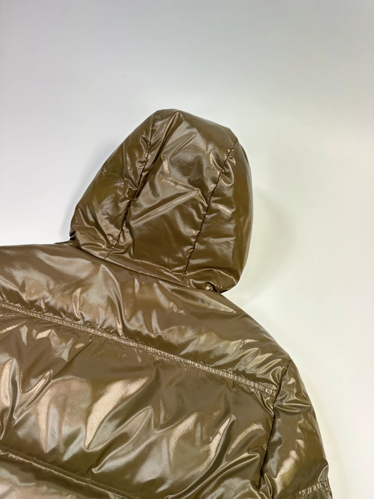 Gucci FW2008 Khaki Shiny Patent Nylon Down Puffer Hooded Jacket