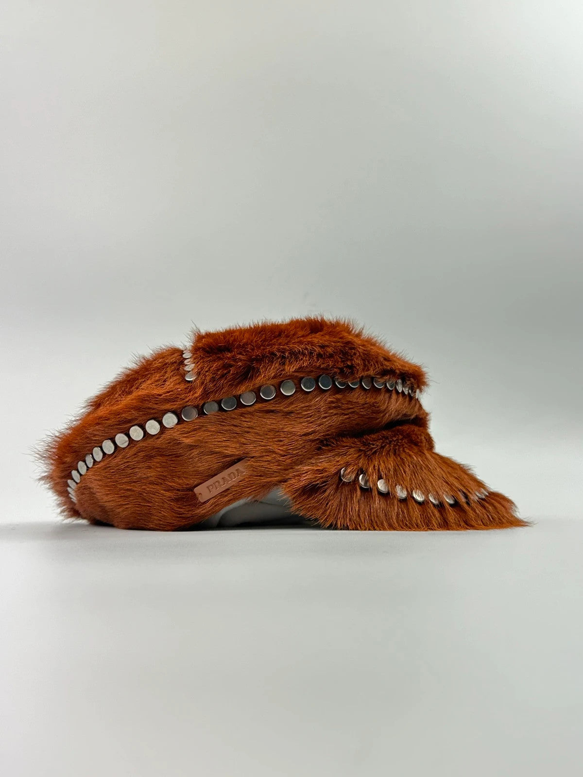 Prada Fall / Winter 2017 Studded Fur Hat Runway Cognac Silver