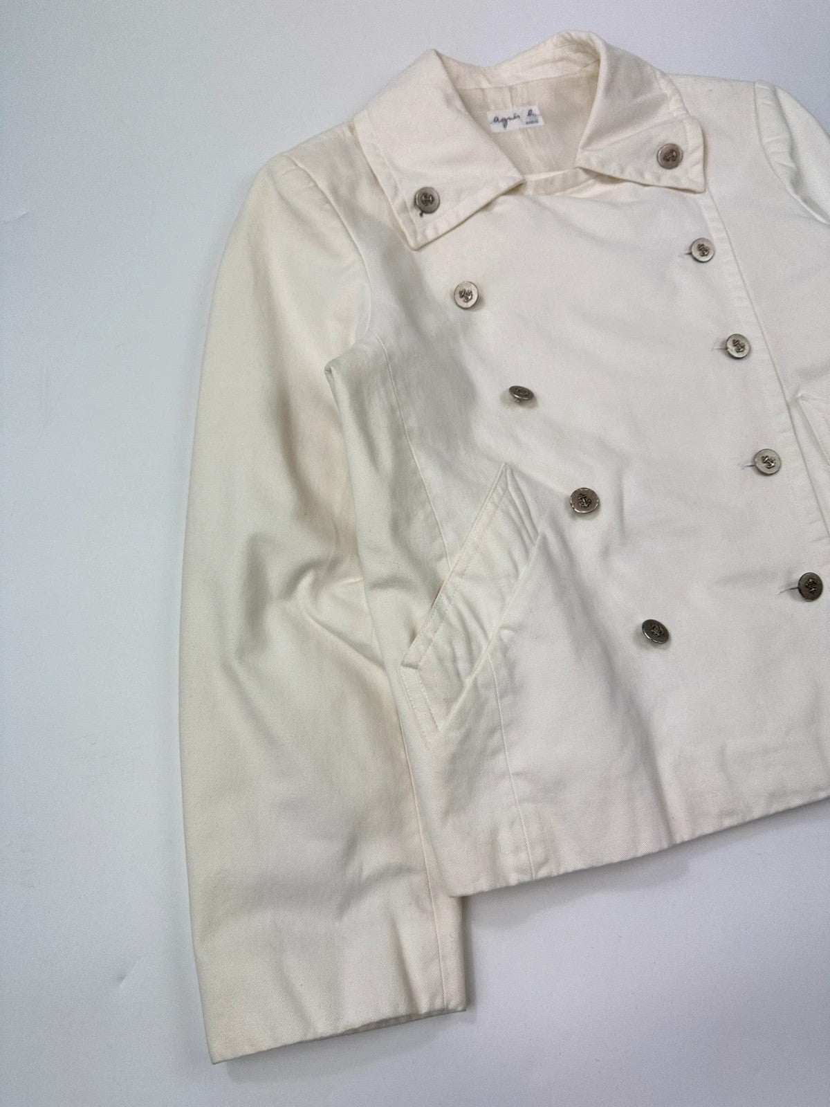 Agnès B 80’s White Cotton Double Breast Crop Officer Jacket