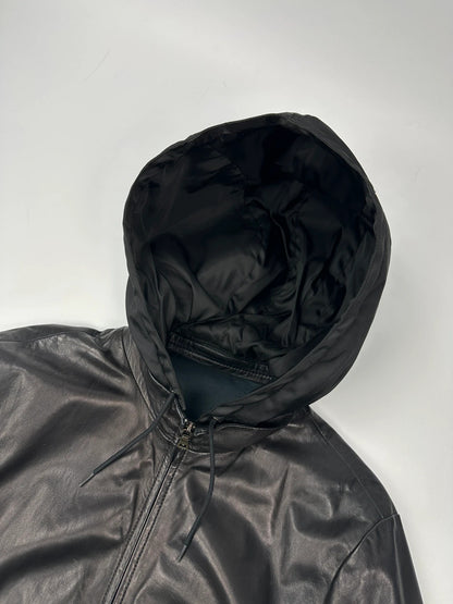 Prada Sport FW2010 Leather & Nylon Black Hooded Jacket