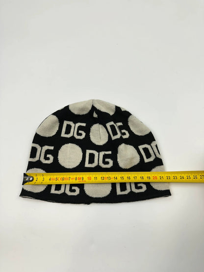 Dolce & Gabbana Black & White Wool Monogram Beanie